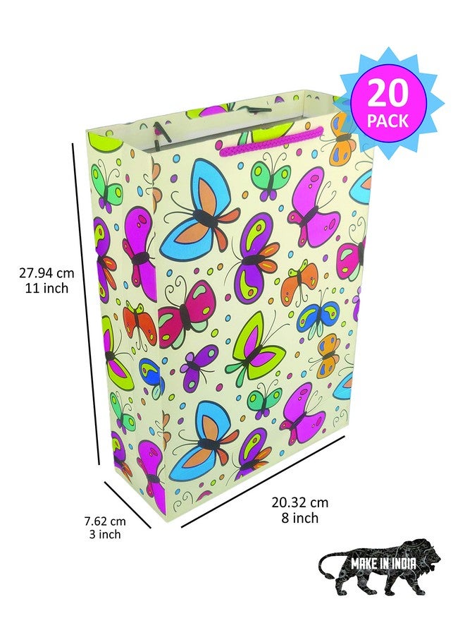 ارو أكياس ورقية بتصميم فراشة وسهم، أكياس هدايا مثالية للهدايا، وحفلات الزفاف، وأعياد الميلاد، وهدايا الأعياد (28 سم × 20 سم × 7.5 سم، عبوة من 20 كيسًا)، متعددة الألوان - Image 5